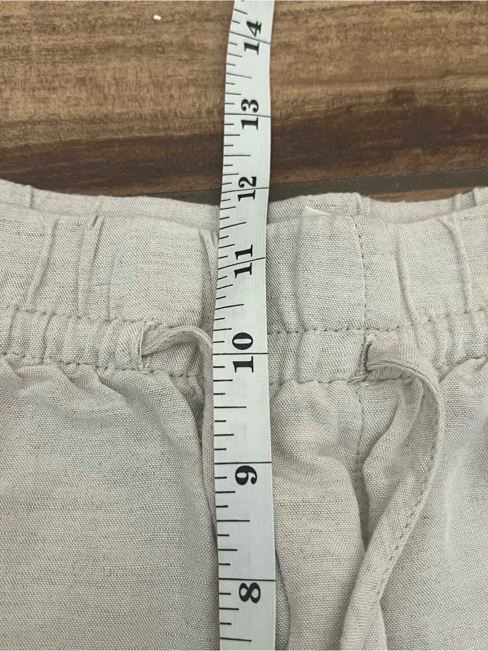 H&M Women's sz L White Linen Blend Drawstring Wide Leg Pants High Rise‎ Summer